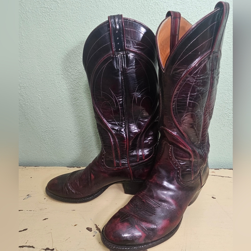 RJ Foley Vintage Black Cherry Cowboy Western Boots - Distinctive Leather Styling